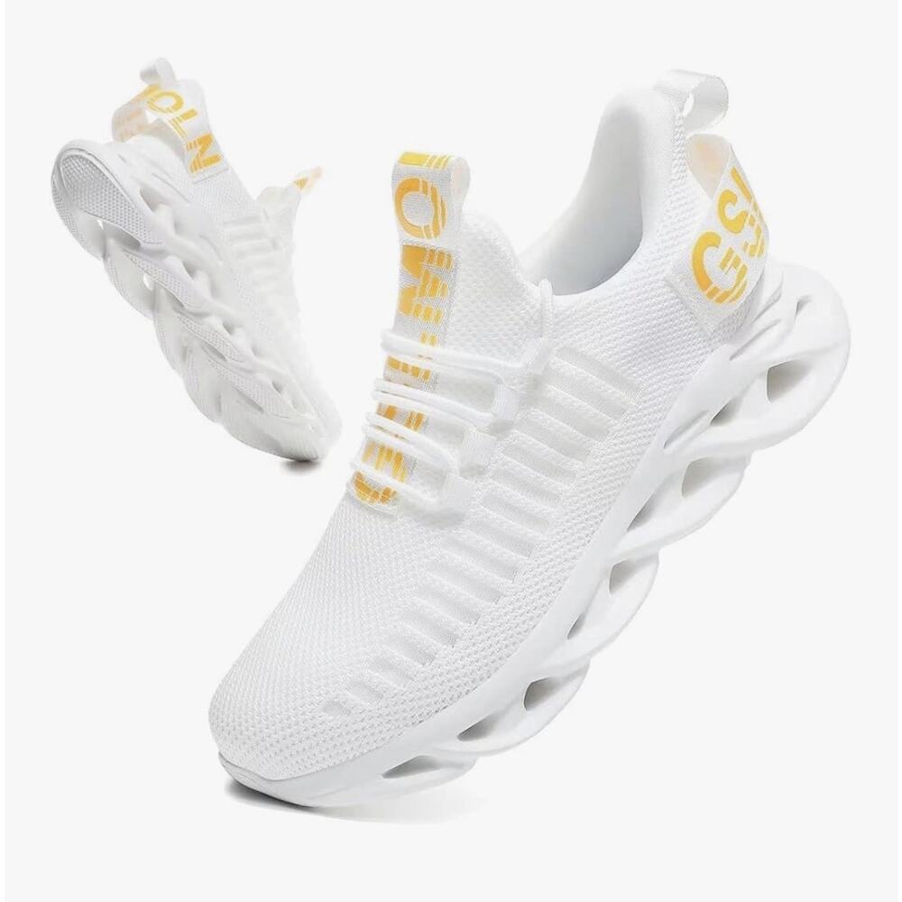 White & Gold Mesh Sneakers Women Sz 10 Lightweight Running Walking Shoes